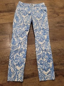 Pantalones de tiro alto Lilly Pulitzer Kelly blanco y azul coral estampado sirena talla 6 - Imagen 1 de 8