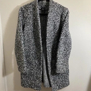 NYCC Cappotto Lungo Nero Bianco Coocon Poliestere Tweed Taglia M - Foto 1 di 6