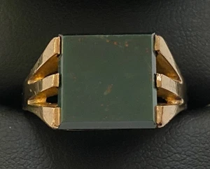 VINTAGE BIRMINGHAM 1954 - 4.9 gram GENTS MENS MANS 9CT GOLD BLOODSTONE RING - Picture 1 of 10