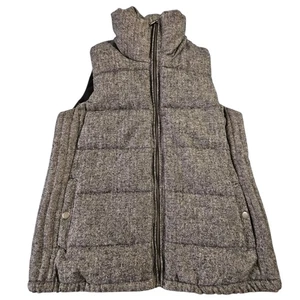 Old Navy Womens Gray Herringbone Full Zip Fleece Puffer Vest Wool Blend Sz S - Picture 1 of 12
