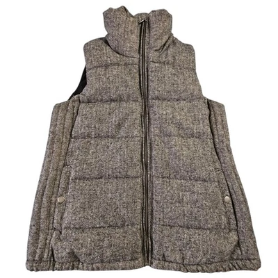 Old Navy Womens Gray Herringbone Full Zip Fleece Puffer Vest Wool Blend Sz S - Image 1 of 4