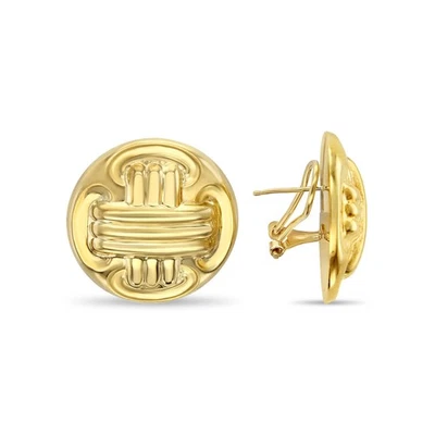 Retro Buttone "X" Omega Back Earrings 14k Yellow Gold - Image 1 of 4