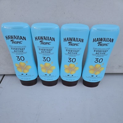 Loción activa diaria Hawaiian Tropic protector solar FPS 30 8 fl oz (exp 2-28) 4 paquetes Foto 1 de 3