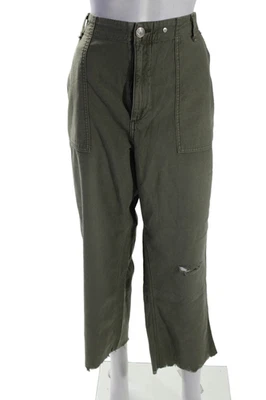Rag & Bone Womens Cotton Button Fringed Hem Straight Leg Pants Green Size EUR 32 - Image 1 of 4