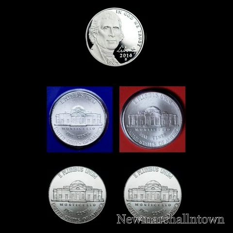 2014 P+D+S Jefferson Nickel Mint Proof Set ~ PD Mint Wrap and PD Bank Rolls Cover