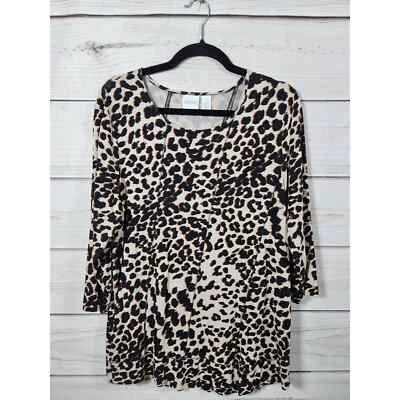 Top túnica Zenergy by Chico's para mujer estampado de leopardo manga larga multicolor 2/L Foto 1 de 4