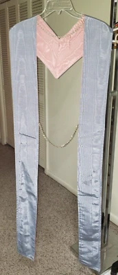 CLERGY OFFICIANT STOLE VESTMENT HAND MADE REVERSIBLE PINK/BLUE MOIRE FABRIC - Image 1 of 4