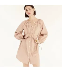 NWT J. Crew Tie Sleeve Button Front Dress Cotton Poplin Almond Biscotti Small - Picture 1 of 9