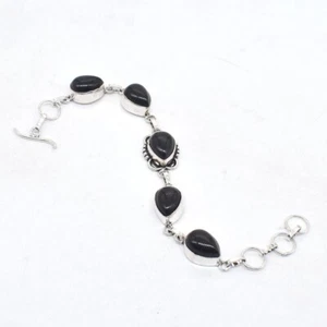 Black Onyx Gemstone Bracelet Handmade 925 Sterling Silver Plated Bracelet - Picture 1 of 5