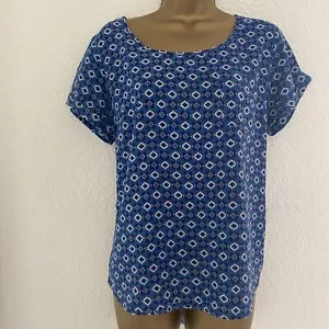 Ladies Tunic Top 12 Blue White FAT FACE Short Sleeve Scoop Neck Longer At Back - Picture 1 of 6