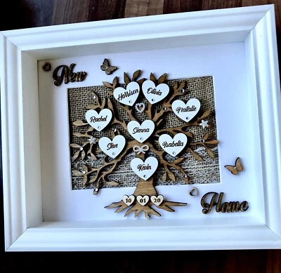 Personalised 3D Box Frame Family Tree Gift Unique Keepsake Home Art Decor - Image 1 of 3