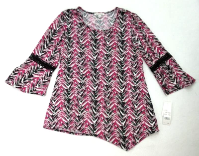 Top para mujer Studio Works talla L rosa negro manga campana 3/4 túnica elástica NUEVO Foto 1 de 4