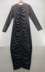 Women Ruched Black See Through Long Sleeve Dress Size L (A41) - Picture 1 of 7
