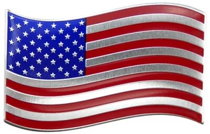 ALUMINUM American Flag Wavy Car Sticker Decal Emblem Auto Truck 3.12" x 1.75" - Picture 1 of 8