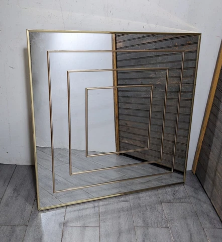 Vintage Gold Geometric Wall Mirror Mid Century Modern Diamond Square Art Deco Cover