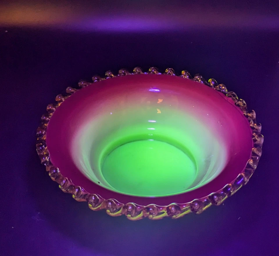 Antique Thomas Webb Art Glass Deep Ruby Overlay Bowl UV Glow 8.5" - Image 1 of 4