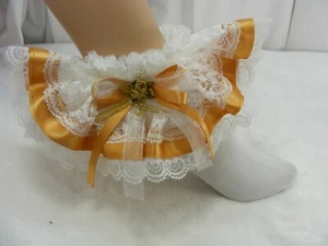 ABDL sissy adult baby frilly BABY  gold ankle socks fancy dress  men ladies - Picture 1 of 5