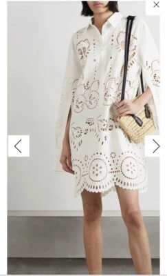 NILI LOTAN Mathilde Broderie Anglaise Lace Cotton Poplin Shirt Dress Sz S $1050 - Image 1 of 4