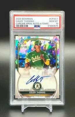 2023 Bowman Chrome 1st Colby Thomas Atomic Refractor Auto /100 Rc PSA 10 - Image 1 of 2
