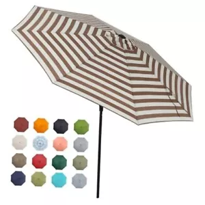 Patio Market Outdoor Table Umbrella with Push Button 9ft Beige Taupe Stripe - Picture 1 of 7