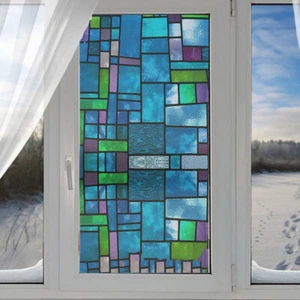 Static Window Film Geometric Stained Frosted Glass Stickers Privacy Opaque - Picture 1 of 15