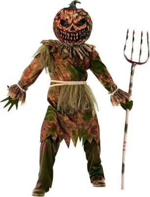 Boys Scary Pumpkin Costume Mask Kids Jack O`Lantern Scarecrow Halloween 4-14 yrs - Image 1 of 4