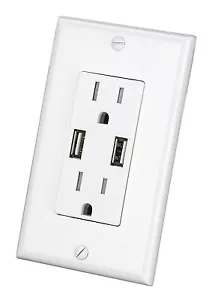 Presa con Caricabatterie USB 3.1A Doppia Ricevitore Duplex 15-Amp con Piastra a Wall - Foto 1 di 10