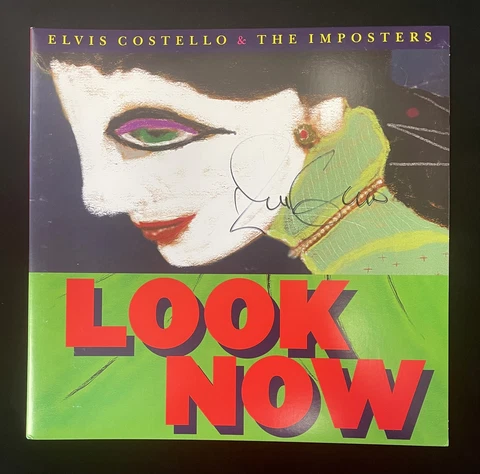 Elvis Costello Signed Album Cover ” Look Now” Auto with B&E Hologram Cover