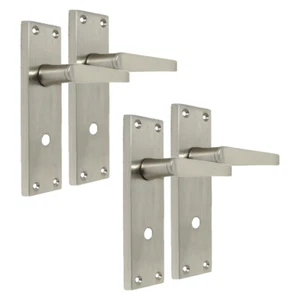 Victorian Straight Satin Nickel Interior Bathroom Door Handles - Picture 1 of 12