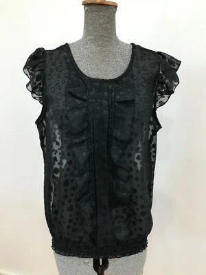 Black frilly cap sleeve love heart pattern blouse top XL 16 Feminine - Image 1 of 4