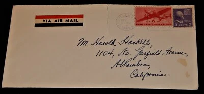 Vintage Cover,1946, BROOKLYN, NY, AIRMAIL, To Alhambra, CA, Multiple Stamp Cache - Image 1 of 3