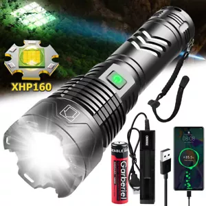 Torcia LED super luminosa ricaricabile impermeabile tattica XHP160 torcia zoom - Foto 1 di 15