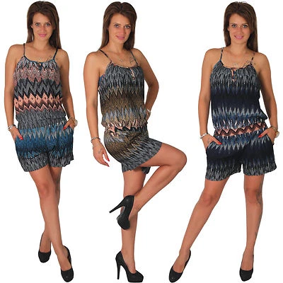 Overall Jumpsuit kurz Einteiler Sexy Aztek Stretch Hosen Anzug Etno Zick Zack - Bild 1 von 4