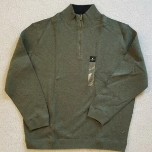 Reversible 100% Cotton 1/4 Zip Sweater by Caribbean Joe Olive/Black-Men's XL - Picture 1 of 3