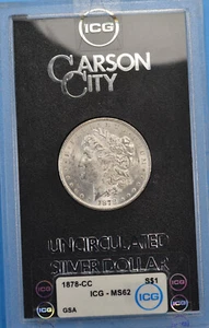 1878-CC GSA HOARD MORGAN DOLLAR ICG MS62 - SCATOLA COMPLETA & MONETA GEMMA COA splendida - Foto 1 di 9