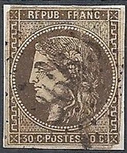 1870-71 FRANCIA USATO CERERE BORDEAUX 30 CENT - FR629 - Picture 1 of 1