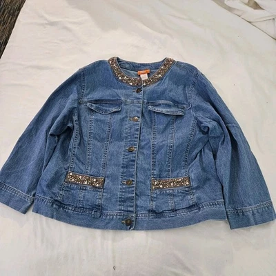 Chaqueta corta de mezclilla Hearts of Palm para dama azul talla 16 botones cuello con cuentas y bolsillos Foto 1 de 4