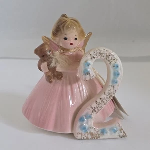 Vintage Josef Originals Age 2 Birthday Angel Figurine Pink Dress Japan 1950s 3" - Picture 1 of 8