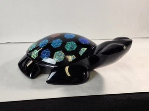 Jumbo Mexican Fire Opal And Black Onyx Turtle Tortoise - Picture 1 of 23
