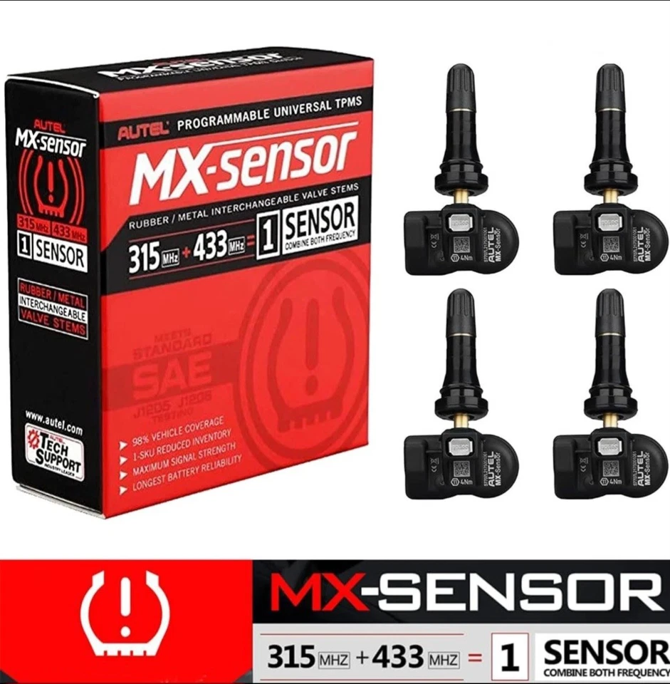 4 件装 Autel Program TPMS 传感器适合轮胎传感器 315MHz+433MHz 2 合 1 金属杆 — 第 1/1 张图片