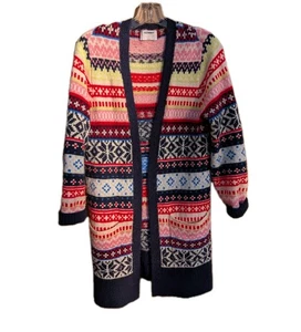 Cárdigan Plumero Largo Abierto Bolsillo Isla Justa Azul Marino Antiguo Suéter de Vacaciones L Colorido - Imagen 1 de 3