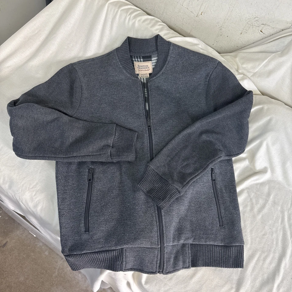 Chaqueta Suéter Boston Traders Cremallera Completa Forrada de Vellón Gris Mediana Foto 1 de 4