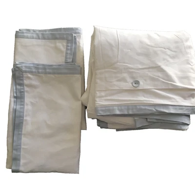 Serena & Lily Full/Queen Duvet Cover 2 Euro Shams White with Blue Border Buttons - Image 1 of 4