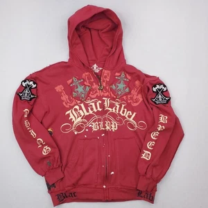 Blac Label Hoodie Mens Large Red Full Zip Graphic Skull Mermaid Studded Gothic - Picture 1 of 16