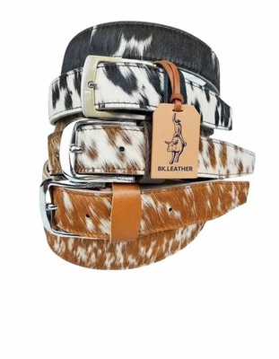 BK.LEATHER NATURAL COWHIDE HAIR-ON LEATHER BELTS - LADIES REAL LEATHER BELT (26 - 42 Waist)