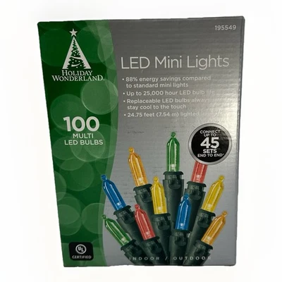 Holiday Wonderland LED Mini Lights, 100 Multi LED Bulbs, 24.75’, New - Image 1 of 4