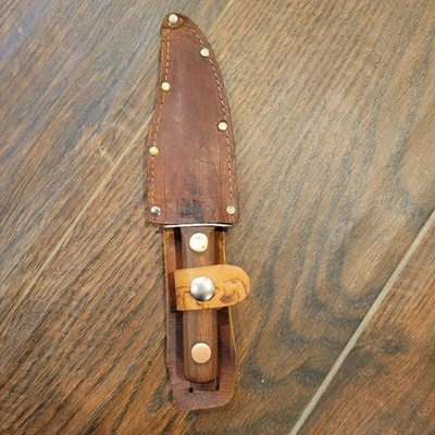 Antiguo cuchillo de caza imperial con funda de cuero. Providence RI USA Foto 1 de 4