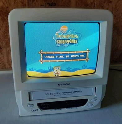Rare White Sansui 9" COM0952 Color CRT TV VHS Retro Gaming *TESTED-BAD VHS-READ* - Image 1 of 4