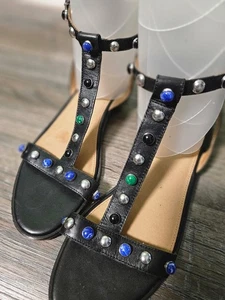 Coach Damen-Sandalen Sadie Leder verziert T-Riemen schwarz US-Größe 9 B - Bild 1 von 8