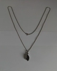 VINTAGE STERLING SILVER SMOKEY QUARTZ PENDANT & 25"" CHAIN - Picture 1 of 6